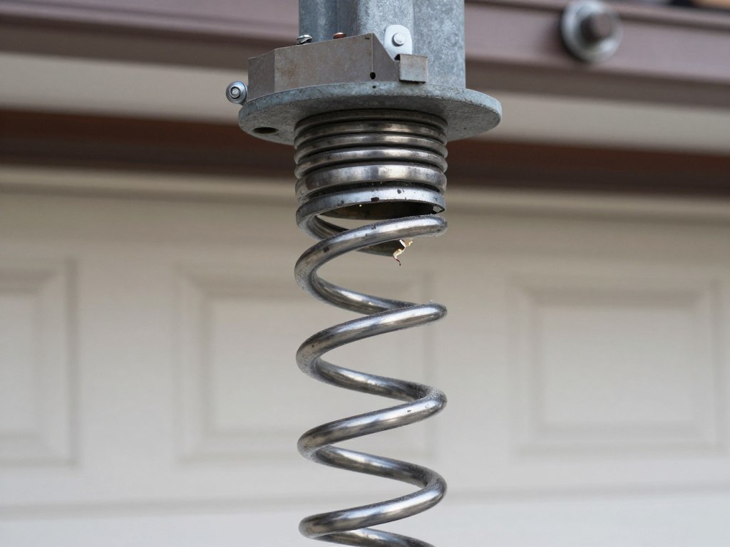 Broken garage door spring requiring emergency repair Broken garage door spring requiring emergency repair