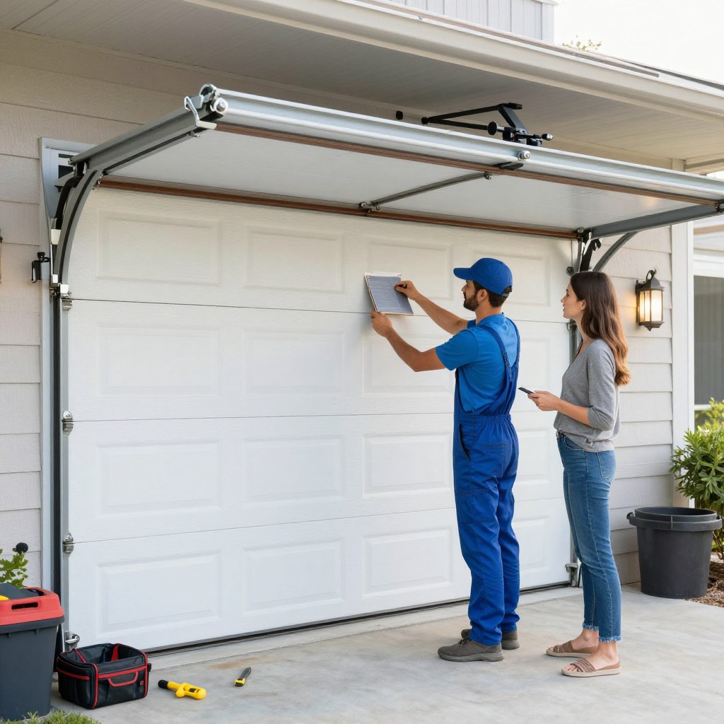 Completed emergency garage door repair with satisfied homeowner Completed emergency garage door repair with satisfied homeowner