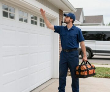 Emergency garage door repair technician responding to a service call in Kansas City